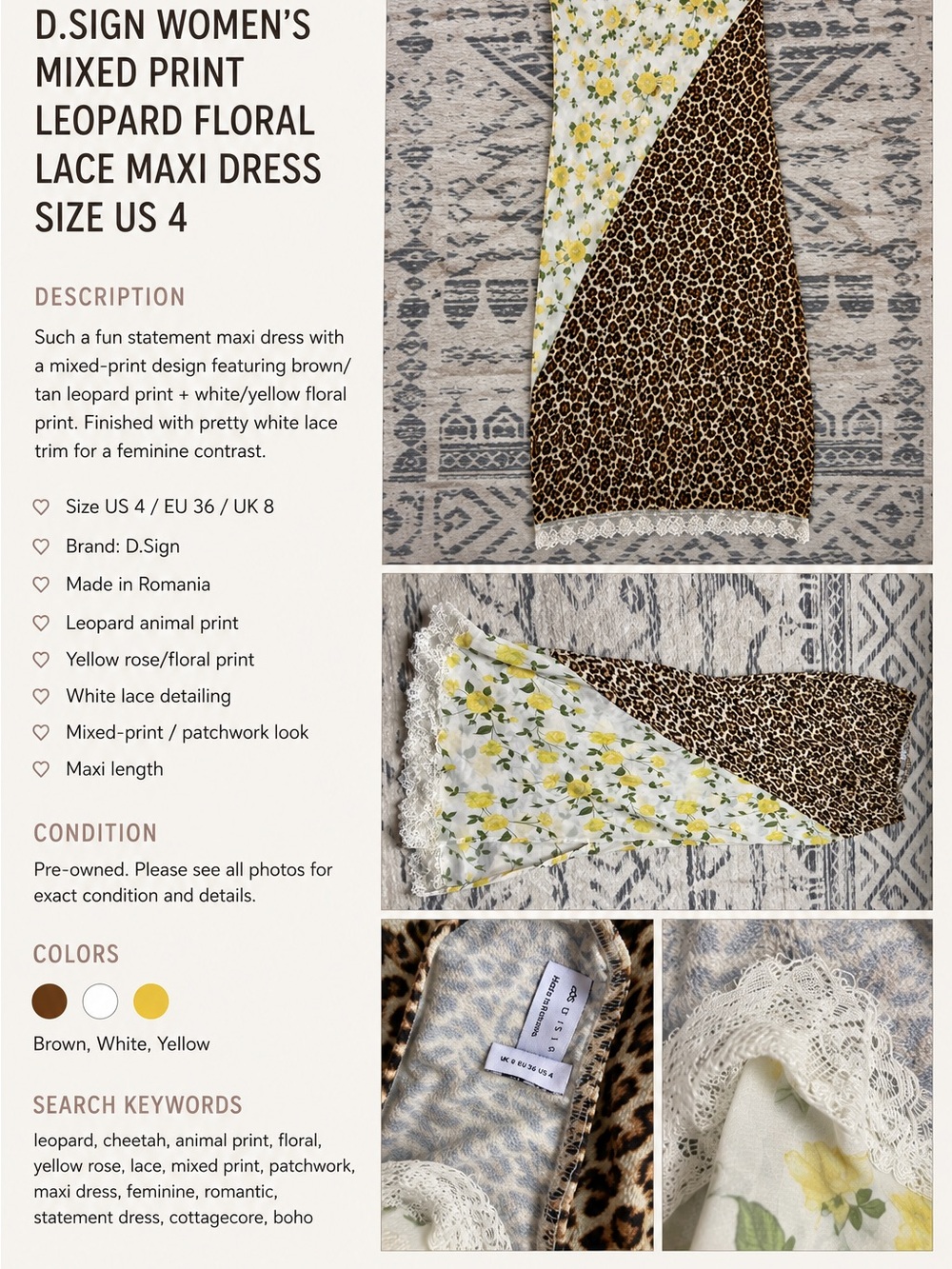 D.Sign Women’s Print Leopard Floral Lace Midi Skirt